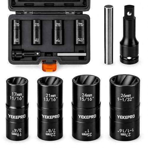 6PCS 2-in-1 Lug Nut Extractor Socket, 1/2" Drive Lug Nut Removal | 17-27MM, Double-Sided Impact Twist Sockets for Removing, Rusted & Damaged Lug Nuts, with Extension Bar & Knockout Pin