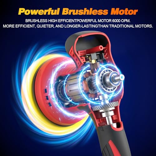 Cordless Car Buffer Polisher kit [8-Speed 6000 RPM, Dual Action (DA) Random Orbital, 2x 21V 2000mAh Batteries & LED Display & 16 PCS Attachments] Easy to use for Scratch Removal, Polishing & Waxing