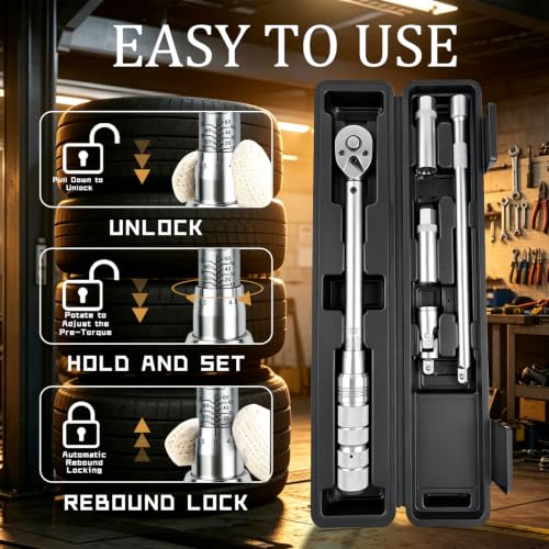 TYD 3/8 Inch Drive Click Torque Wrench Set, 10–60 Nm ±4% Precision | 72-Tooth Reversible Ratchet, Universal Joint, 10" Extension Bar & 2 Magnetic Sockets, Spark Plug Torque Kit for Motorcycle - style: TGZ-60 10-60N.m 3/8"