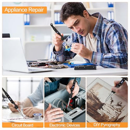 Soldering Iron Kit 80W LED Soldering Gun Adjustable Temp 356-968℉ 15s Fast Heating Electronics Welding Tools Precision Repair with Solder Wire, 5 Soldering Tips, Desoldering Pump, Stand, Tweezers