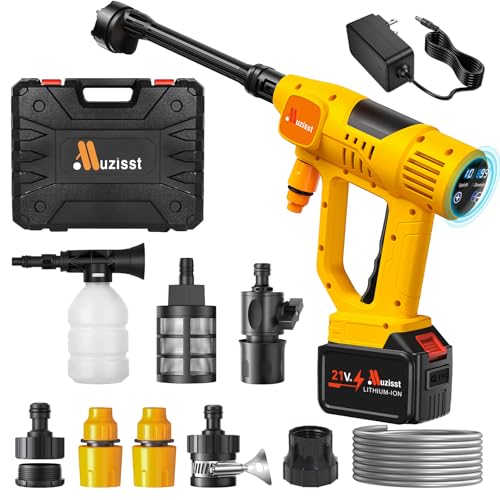 Cordless Car Washer, Portable Cleaning Tool with 6-in-1 Nozzle, 10-Speed Adjustment, Battery Level Display, Self-Priming System for Car, Garden, Patio & Floor Cleaning