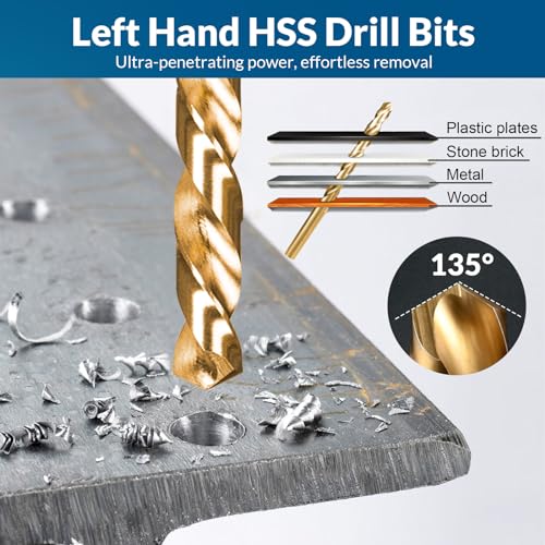 Screw & Bolt Extractor Set and Left Hand Drill Bit Kit, 54 PCS | Easy Out Stripped Screw Remover, Hex Adapter, Lug Nut Remover, For Broken, Damaged, Rusted, Rounded-Off Studs - color: 54-piece