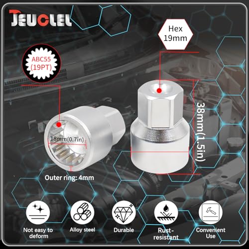ABC-55 19Pt Outer Ring 4mm Wheel Locking Nut Key for Porsche VW | Wheel Lock Nut Socket Adapter, Anti-Theft Lug Nut Removal Tool, Anti-Theft Screw Remover, Repair Tool, Tyre Fitting, garage - color: ABC-55 Outer ring thickness: 4mm