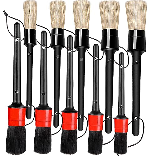 Detailing Brush Set - 10 Pcs Detail Brushes Car Detailing, Auto Boar Hair Car Detailing Kit for Cleaning Interior Exterior - Vehicles Wheels Leather Engine Dashboard - color: Car Detail Brushes Black+red