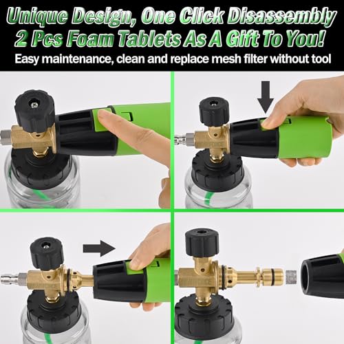 BEAR FORCE Innovative Pressure Washer Foam Cannon Pro+ (Thicker Suds, 3 Times of Life), 2026 Car Wash Snow Foam Blaster with One-Click Disassembly Technology + 1/4" Quick Plug, 34oz Bottle - color: Brass Foam Cannon