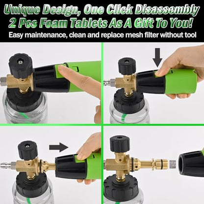 BEAR FORCE Innovative Pressure Washer Foam Cannon Pro+ (Thicker Suds, 3 Times of Life), 2026 Car Wash Snow Foam Blaster with One-Click Disassembly Technology + 1/4" Quick Plug, 34oz Bottle - color: Brass Foam Cannon
