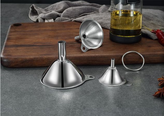 3PCS Kitchen Funnels Set,Stainless Metal Funnel for Filling Bottles - Tiny Small Medium Large for Essential Oils,Spice, Cooking,Powder,Flask，Perfume,Dry Ingredients Powde (Silver)