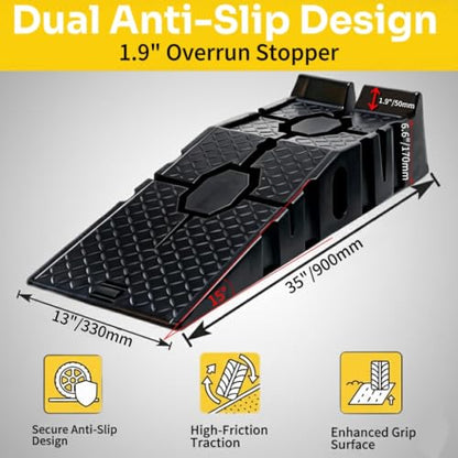 Car Ramps for Oil Changes, 6.7" Lift, 2.5 Ton(5500LB Capacity) | 15° Low Profile Slope, 1.9" Overrun Stopper, Anti-Slip Diamond Texture, Stackable Storage, Cars SUVs Trucks
