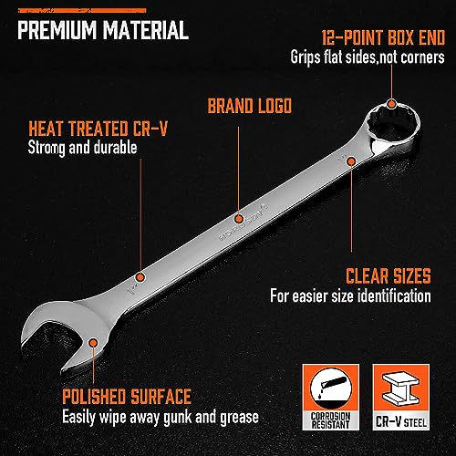 HORUSDY Large Wrench Set with Rolling Pouch | SAE | 6-Piece | 15/16″, 1″, 1-1/16″, 1-1/8″, 1-3/16″, 1-1/4″ | 12 Point | Chrome Vanadium Steel - style: 6-Piece SAE Wrench Set