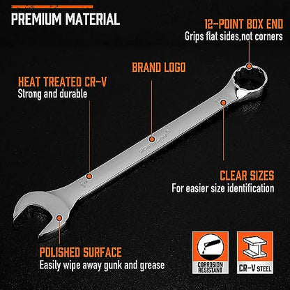 HORUSDY Large Wrench Set with Rolling Pouch | SAE | 6-Piece | 15/16″, 1″, 1-1/16″, 1-1/8″, 1-3/16″, 1-1/4″ | 12 Point | Chrome Vanadium Steel - style: 6-Piece SAE Wrench Set