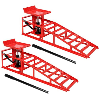 2 Pack 5 Ton Hydraulic Car Ramps, 11000lbs Heavy Duty Auto Service Ramps with Pedal, Adjustable 11–17 Inch Lift Height, Low Profile Steel Vehicle Ramps for Oil Changes, Home Garage & Truck Repair,Red - color: Red