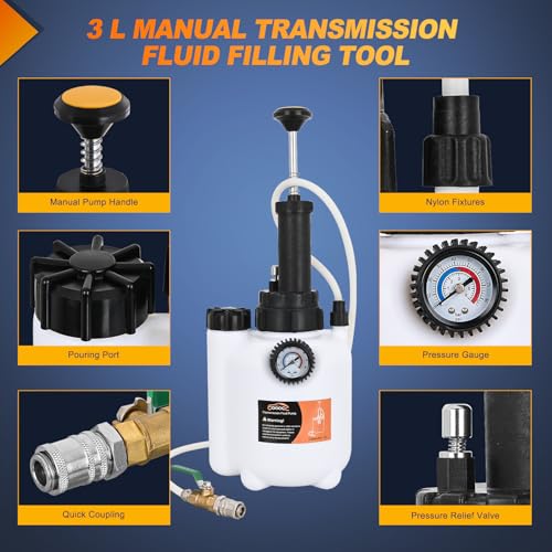GOOACC Transmission Fluid Pump Kit 3L Automotive Manual Oil Pump Extractor ATF Refill Dispenser Transfer Pump with 8 ATF Filler Adapters Oil Filling Filler Manual System Fluid Extractor Pump Tool Kit - size: 3L