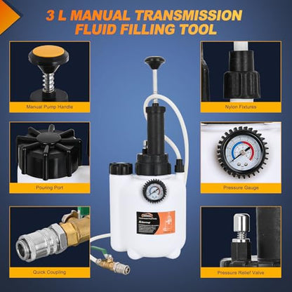 GOOACC Transmission Fluid Pump Kit 3L Automotive Manual Oil Pump Extractor ATF Refill Dispenser Transfer Pump with 8 ATF Filler Adapters Oil Filling Filler Manual System Fluid Extractor Pump Tool Kit - size: 3L