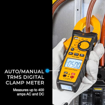 IDEAL Electrical 61-747 TightSight 400 Amp 600-Volt Digital Truerms AC/DC Clamp Meter, CAT III 600V, Dual Backlit Displays, Flashlight, NCV 40–600V, Temp, Continuity, Capacitance, Diodes, Probe Holder