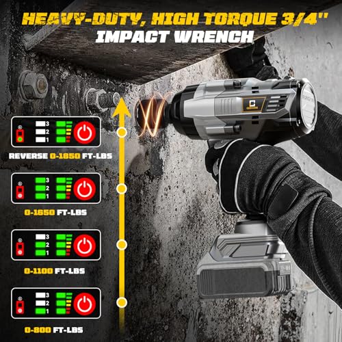 Cerycose 3/4" Cordless Impact Wrench Compatible with DeWalt 20V Battery, 1850 Ft-lbs (2500N·m) High Torque Brushless Impact Driver, 4 Sockets & Carrying Case, Heavy Duty for Trucks, Cars & Mowers - size: 3/4inch, style: Compatible with DeWalt& 4Sockets(No