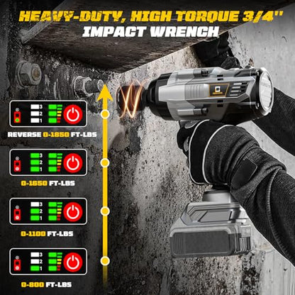Cerycose 3/4" Cordless Impact Wrench Compatible with DeWalt 20V Battery, 1850 Ft-lbs (2500N·m) High Torque Brushless Impact Driver, 4 Sockets & Carrying Case, Heavy Duty for Trucks, Cars & Mowers - size: 3/4inch, style: Compatible with DeWalt& 4Sockets(No
