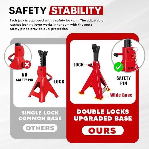 Car Jack Stands 6 Ton Adjustable Auto Floor Jackstands with Double Locking and Large Foot Base for Lifting SUVS, Heavy Duty Carbon Steel 13,200 lb Capacity 2 Pack - size: 6 Ton