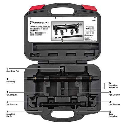 Powerbuilt Universal Pulley Puller Kit, Specialty Engine and Drive Train Tool Set, Remove Serpentine Pulleys, Service Car Vehicles, Storage Case 648443 - style: 8 Piece