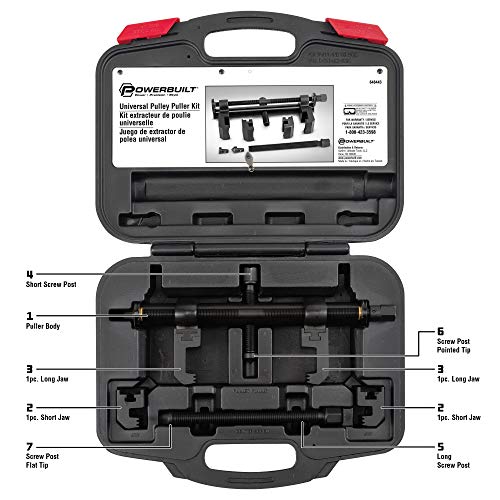 Powerbuilt Universal Pulley Puller Kit, Specialty Engine and Drive Train Tool Set, Remove Serpentine Pulleys, Service Car Vehicles, Storage Case 648443 - style: 8 Piece