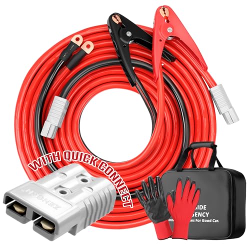 Jumper Cables, 30 feet 1 Gauge 1000Amp, Heavy Duty Booster Battery Cables with Permanent Installation kit and Quick Connect Plug for 12V & 24V Cars, SUV, Trucks, Diesel Trucks - size: 1 Gauge 30 Feet
