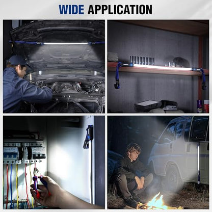 WORKPRO Rechargeable Underhood Work Light, 25inch Long Foldable LED Work Light Bar, 3 Lighting Modes with Adjustable Straps and Hooks, Magnetic Light for Car Repairing/Garage/Workshop/Emergency