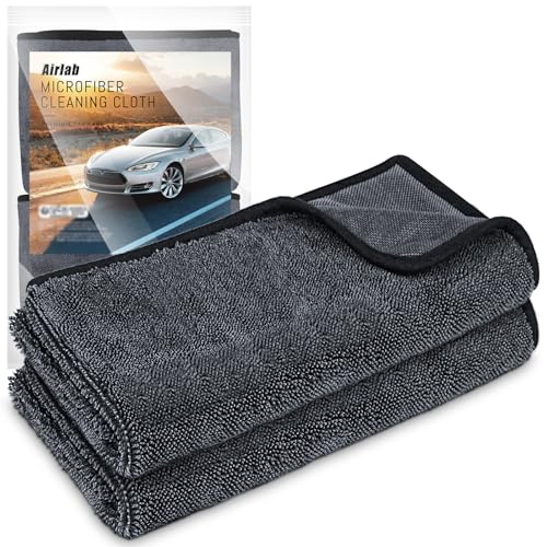 Airlab Microfiber Towels for Cars Wash Drying Super Absorbent Cleaning Cloth Auto Detailing Ultra Soft, Lint-Free, Streak-Free, 24 x 16 Inch, Pack of 2, Grey-Black, 600 GSM - color: 24 X 16 Inch, Pack of 2, Grey-black, 600 Gsm