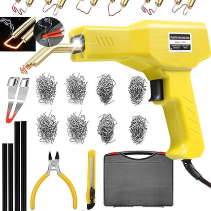 Plastic Welder 2 in 1 Welding Repair Kit for Car Bumper and Most Plastics | 150W Plastic Welder with 1000pcs Hot Staples,4pcs Plastics Welding Rods,Knife,Plier, Hot Staples Weld Gun Repair Kit (Yellow) - color: Yellow, size: 150w