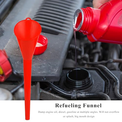 2 PCS Oil Funnel, Multi-Purpose Plastic Long Neck Oil Funnel, Automotive Use Funnels for Filling Oils Lubricants Water Diesel, Kitchen Funnels for Filling Bottles Jars (Red, L+S) - color: Red, L+S, 2 PCS