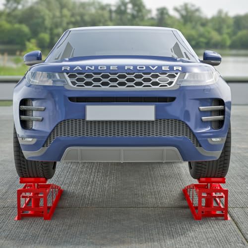 2 Pack Hydraulic Car Ramps 5T 11000lbs Low Profile Car Lift Service Ramps Truck Trailer Garage,Height Hydraulic Vehicle Ramps (Red)