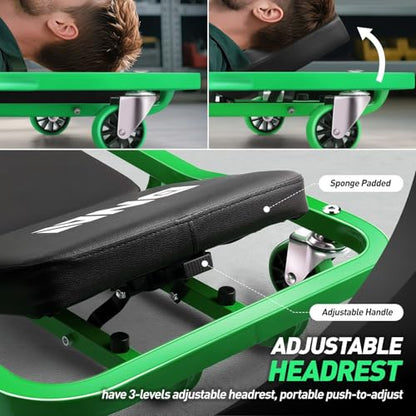 DNA MOTORING TOOLS-00273 Rolling Car Creeper with 3-leves Adjustable Headrest & 6 Casters,300lbs Max Weight Capacity,Green - color: Green