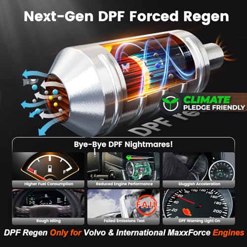 ANCEL HD120 Heavy Duty Truck Scanner with DPF Regen & Parked Regen for Volvo & International MaxxForce Engines, Bluetooth Full-System HDOBD/OBD2 Diesel Scanner, Lifetime Updates