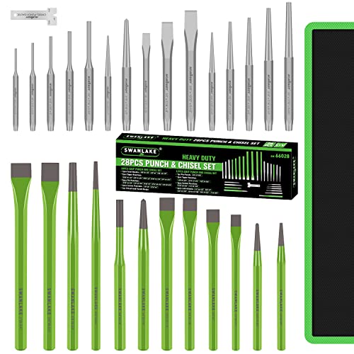 SWANLAKE 28-piece Punch and Chisel Set, Including Pin Punches, Taper Punch, Cold Chisels, Center Punches - size: 28PCS