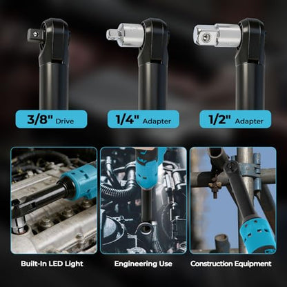 2026 Upgraded Brushless 3/8" Cordless Ratchet Wrench Compatible with Ma-kita 18V Batteries (No Battery), 60 ft-lbs Max Torque, Variable Speed, LED Light for Auto, Home & Workshop
