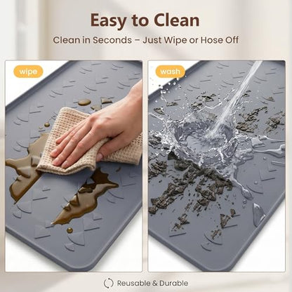 Oil Drip Pan 34" x 22" Gray Silicone, Oil Drip Pan for Under Car, Heavy Duty Oil Spill Mat with 0.7" Raised Edge, Leak Containment Drip Tray, Waterproof Garage Floor Protector - color: GRAY