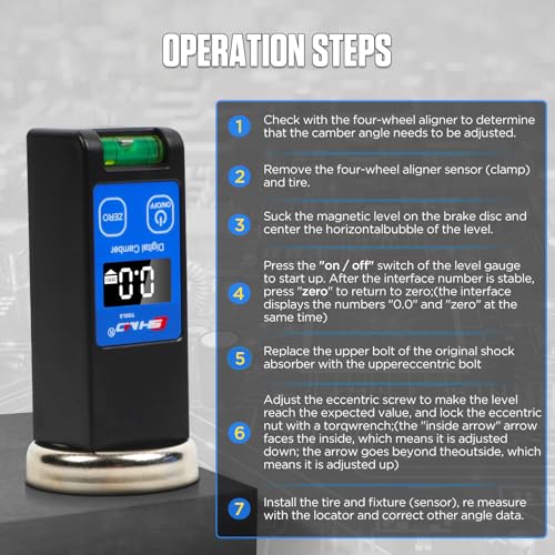 Universal Digital Camber Gauge Wheel Alignment Tool with ± 90° Wide Range | Magnetic Camber Alignment Kit Digital Display Positioning Bubble & Reset Key for Car Truck RV SUVs