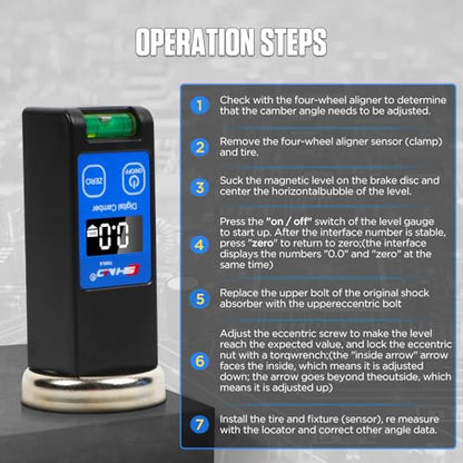 Universal Digital Camber Gauge Wheel Alignment Tool with ± 90° Wide Range | Magnetic Camber Alignment Kit Digital Display Positioning Bubble & Reset Key for Car Truck RV SUVs