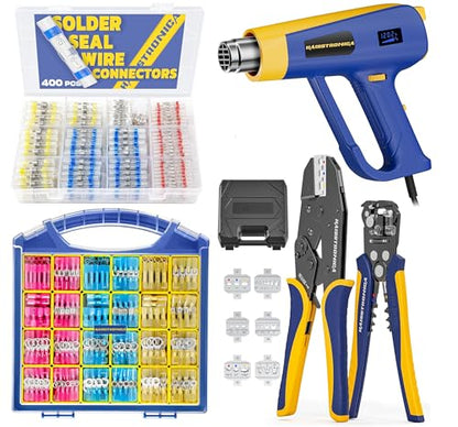 haisstronica 400PCS Solder Seal Wire Connectors+6 in 1 Crimping Tool Kit and Wire Stripper+ Heat Gun+620PCS Marine Grade Heat Shrink Wire Butt Connectors kit