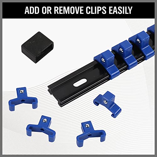 SWANLAKE 9-Piece Premium Socket Holder Organizer Set, 1/4-Inch x 48 Clips, 3/8-Inch x 45 Clips, 1/2-Inch x 36 Clips, Premium Quality Socket Clip Rail Holder - style: 9 PCS Red&Black&Blue