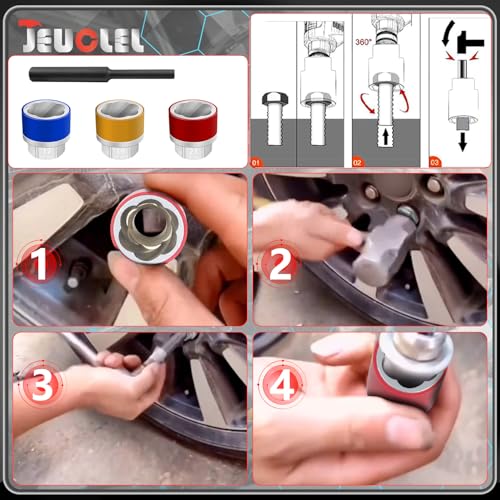 7PCS 1/2" Dr Wheel Protector Impact Socket & Lug Nut Socket Set, 17, 19, 21mm Lug Nut Remover Extractor Tools, 6 Point Non-Marring Lug Nut Thin Wall Deep Socket Wrench, Twist Socket CR-MO