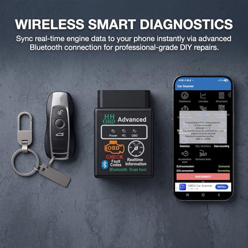 Bluetooth OBD2 Scanner for Car, Wireless Auto Engine Fault Code Reader Diagnostic Scan Tool, OBDII Interface Adapter Professional Diagnostic Tester for Cars Trucks SUVs