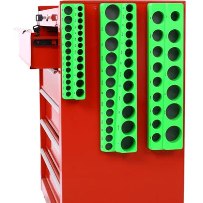 Magnetic Socket Organizer Set, 3-Piece Socket Holder Set Includes 1/4", 3/8", 1/2" Drive Metric SAE Socket Trays, Holds 75 Pieces Standard Size and Deep Size Sockets(Socket not Included) - Green