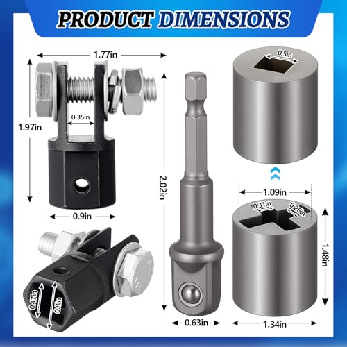 3 Pcs Scissor Jack Adapters Tool Heavy-Duty Universal Jack Socket Adapter for Hand Drill Scissor Car Jacks with a 1/2 in Socket Adapter Bit for 1/2 in Impact Wrench or 13/16 in Lug Wrench