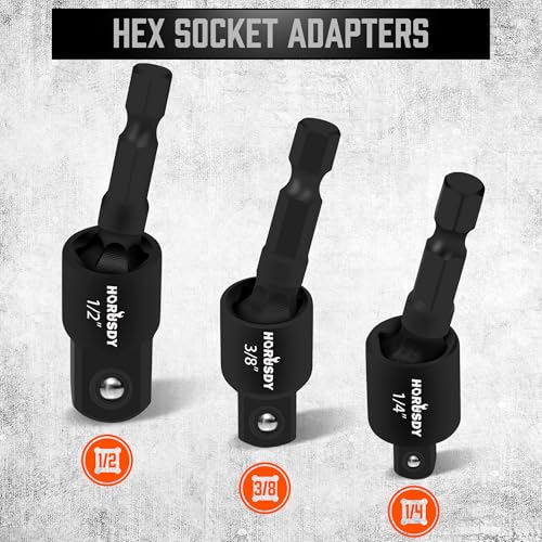 HORUSDY Impact Drill Socket Adapter Set and Universal Joints Socket Set 9-Piece 1/4" 3/8" and 1/2" Driver Socket Adapter, Power Drill - style: 9-PCS + Universal Joints