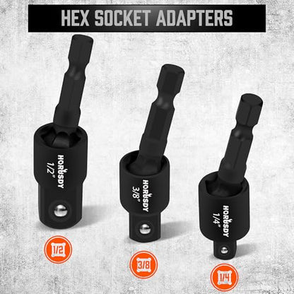 HORUSDY Impact Drill Socket Adapter Set and Universal Joints Socket Set 9-Piece 1/4" 3/8" and 1/2" Driver Socket Adapter, Power Drill - style: 9-PCS + Universal Joints