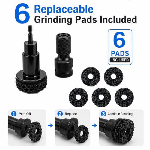 Wheel Hub Resurfacing Kit, Hub Cleaning Tool, Wheel Stud Cleaner | 6 Grinding Pads for Brake Rotor Rust Removal; Fits Power Drill and 1/2" Impact Wrench for Automotive Maintenance