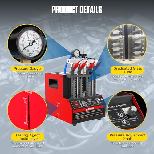 CT160 Fuel Injector Cleaner & Tester, 4-Cylinder Ultrasonic Cleaning Machine with Heating & 11 Test Modes for Cars Motorcycles - 110V/220V - color: Red