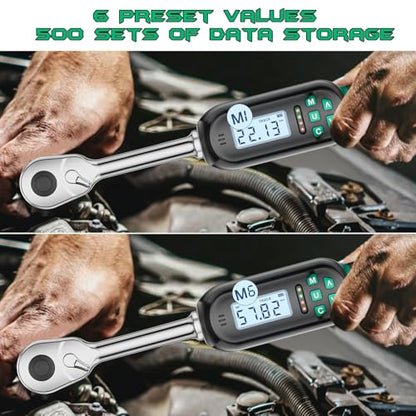 1/2 Inch Drive Digital TorqueWrench, 5.02-99.57Ft.lb/6.8-135N.m, Electronic Torque Wrench with Preset Value, Buzzer & LED Indicator, ±2% Accuracy Torque Wrench for Bike, Motorcycles - size: 5-99.5 Ft-lb/6.8-135 Nm, style: 1/2-Inch