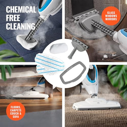 PurSteam 10-in-1 Steam Mop, Floor Steamer with Detachable Handheld Steam Cleaner for Tile, Hardwood Floors | Steam Mop with 10 Accessories | Detachable Steam Cleaner for Hard Floors, Stone, Hardwood, Tile | Washable Dirt Grip Pads - size: Large