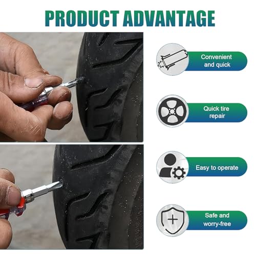 60 Pcs Heavy Duty Tire Repair Rubber Nails, Spiral Screw-in Emergency Puncture Repair Plugs, Tubeless Tire Repair Kit for Car, Truck, Motorcycle, ATV, SUV, Tractor, Trailer(Black)