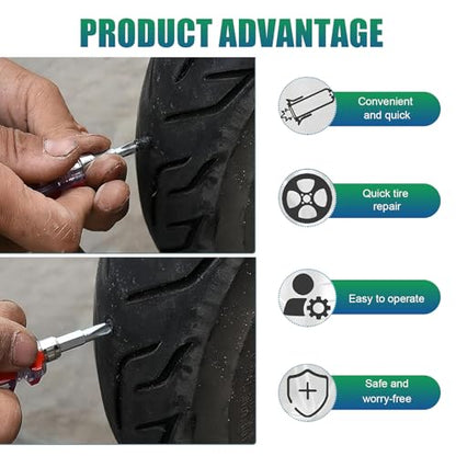 60 Pcs Heavy Duty Tire Repair Rubber Nails, Spiral Screw-in Emergency Puncture Repair Plugs, Tubeless Tire Repair Kit for Car, Truck, Motorcycle, ATV, SUV, Tractor, Trailer(Black)